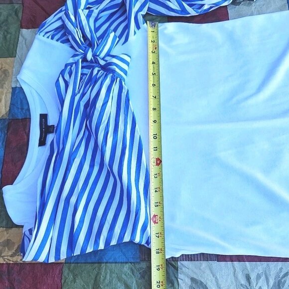 RTL $69 Tommy Hilfiger Long Blue Striped Puffy Sleeve White 100% Cotton SzL Top - Picture 7 of 9
